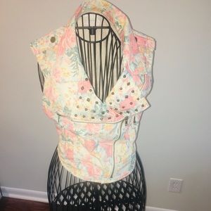 Floral Denim Studded Vest